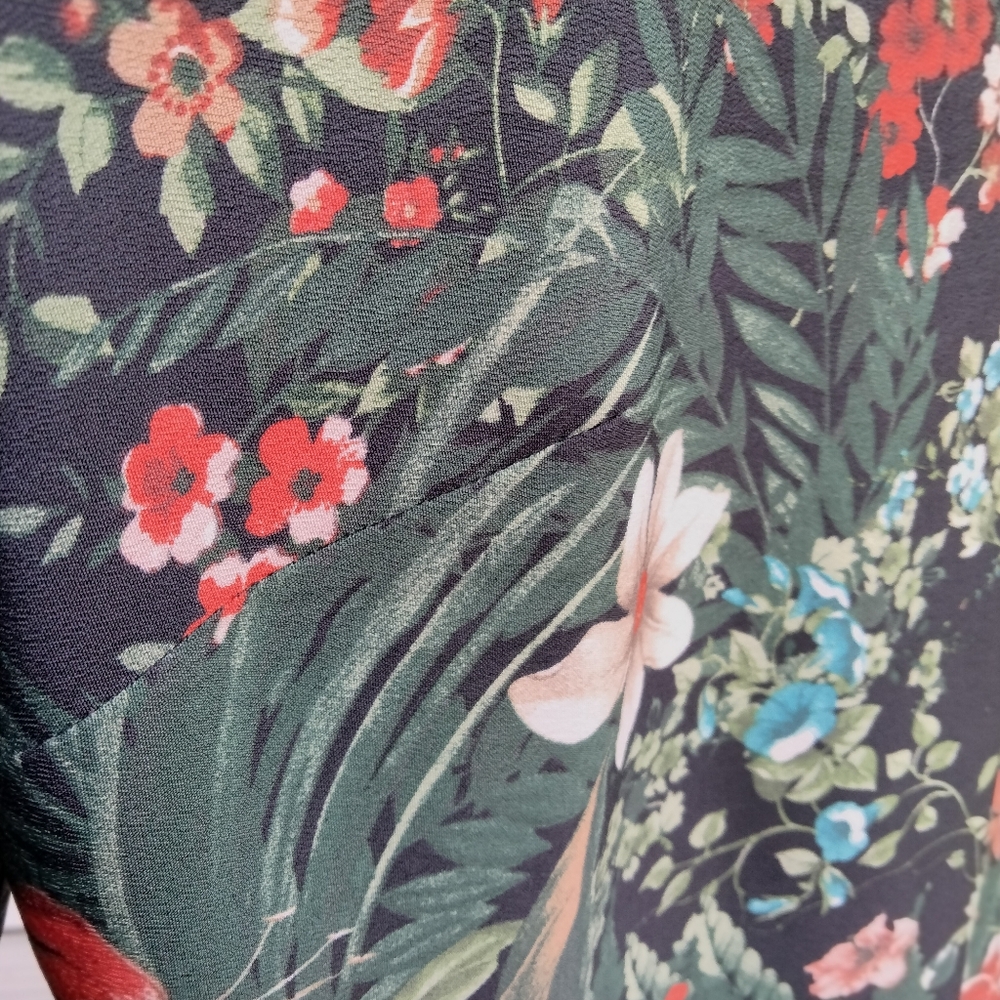 Koton Brand V-Neck Black Floral Dress 3/4 Sleeves Lined Women's Size 36 (XS/S) - Picture 8 of 15